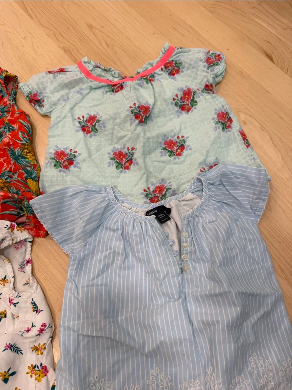 Toddler Girls Floral & Striped Top Lot - Red, Light Blue, White, Mint